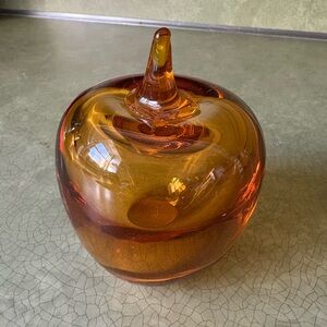 Amber Glass Apple Paperweight